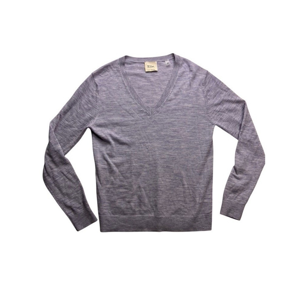 Elie Tahari V-Neck Sweater Womens Medium Purple Excellent Extrafine Wool Knit